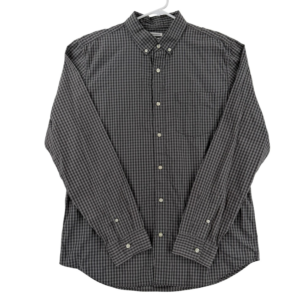 Gap Shirt Mens Large Gray Check Long Sleeve Button Down Standard Fit Casual NWT